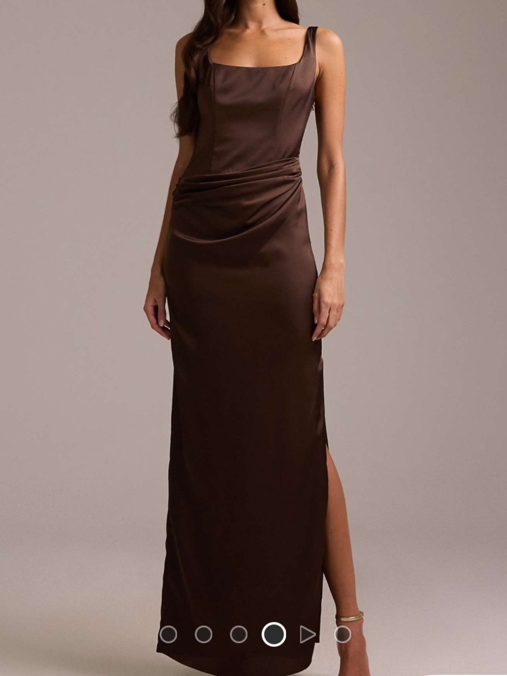 ASOS Brown Satin Square-Neck Maxi Dress with Side Slit